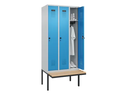 locker met bank,HxBxD 2120x900x815mm,3vak,vak B 300mm,draaigrendel