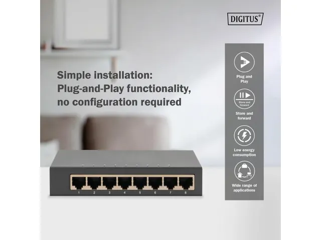 8-poorts Gigabit Switch, desktop, onbeheerd, metalen behuizing