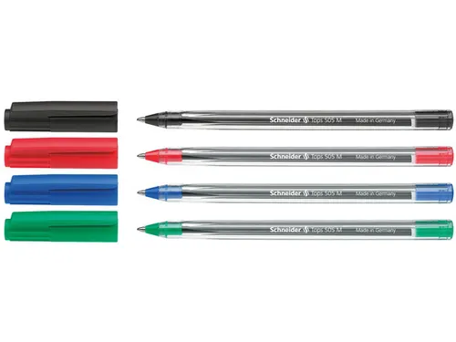 Balpen Schneider Tops 505 M blister a 4 stuks assorti