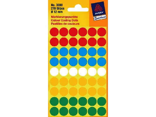 Etiket Avery Zweckform 3088 Rond Ø12mm Assorti 270 Stuks