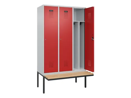 locker met bank,voor scheiding van kleding,HxBxD 2120x1200x815mm,3vak