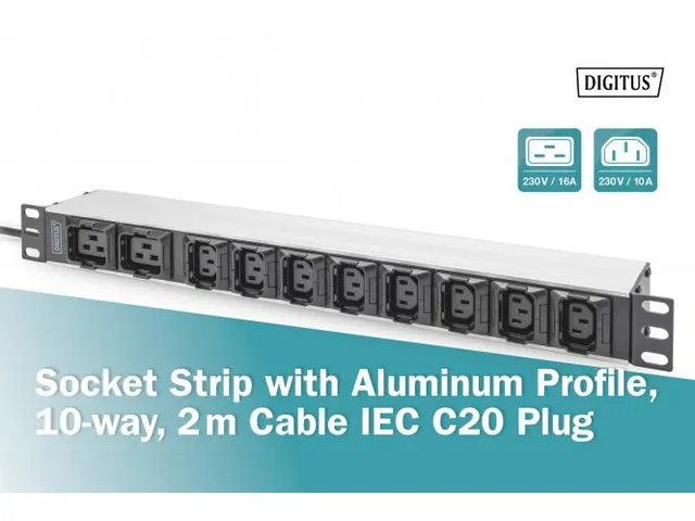 Stekkerdoos Met Aluminium Profiel 10-polig 2m Voedingskabel IEC C20