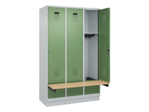 locker met bank,HxBxD 1950x1200x815mm,3vak,vak B 400mm,cilinderslot