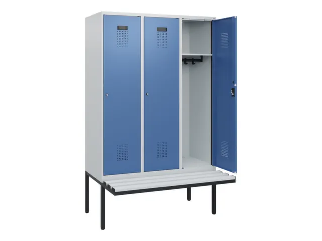 locker met bank,HxBxD 1950x1200x815mm,3vak,vak B 400mm,cilinderslot