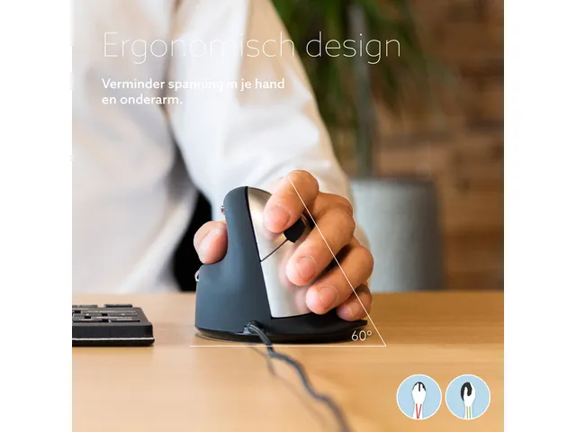 Ergonomische muis R-Go HE Break Medium links bedraad Zwart