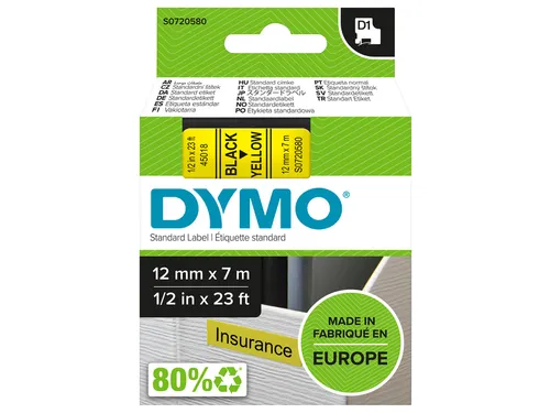 Labeltape Dymo 45018 D1 S0720580 12mmx7m zwart op geel