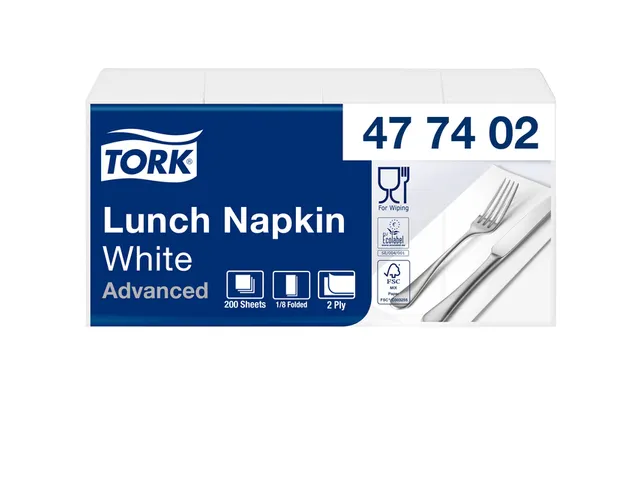 Servetten Tork 477402 Advanced 2-laags 33x33cm 1/8 vouw wit 200st.