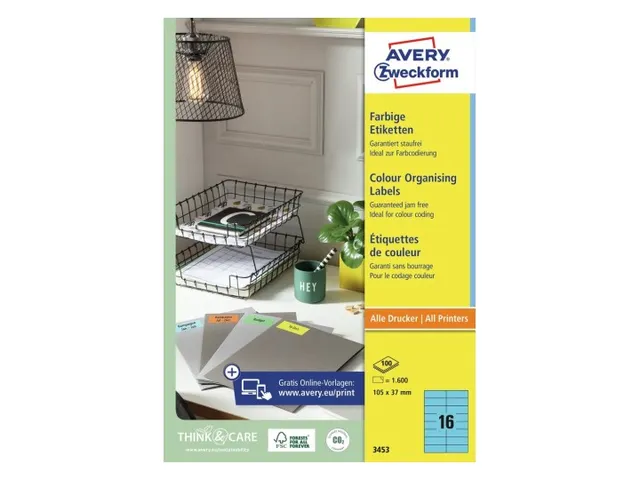 Gekleurde Etiketten Avery Zweckform 105x37mm Blauw 1600 stuks