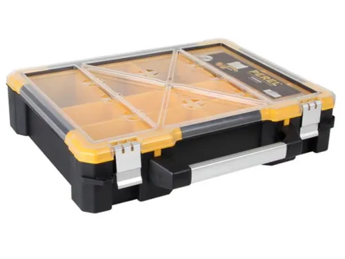 Opbergkoffer PP met 12 verwijderbare bakjes 490x420x115mm Zwart/Geel