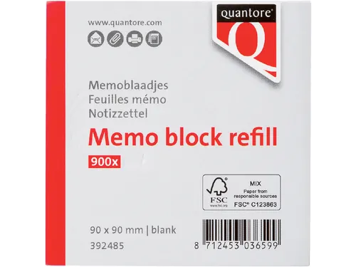 Memoblaadjes Quantore losbladig 90x90x90mm 900 vel wit