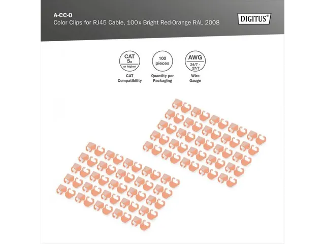 Clips couleur pour câbles RJ45 Orange 100 pièces
