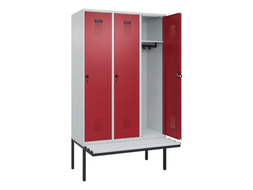 locker met bank,HxBxD 2120x1200x815mm,3vak,vak B 400mm,draaigrendel