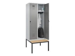 locker met bank,HxBxD 2120x800x815mm,2vak,vak B 400mm,draaigrendel - 1