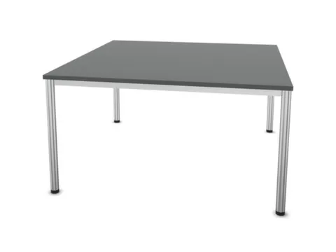 Vergadertafel 74x140x140cm 4voeten Buis Aluzilver Ms-donkergrijs