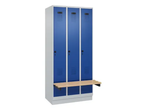 locker met bank,HxBxD 1950x900x815mm,3vak,vak B 300mm,draaigrendel