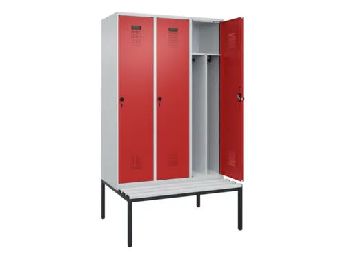 locker met bank,voor scheiding van kleding,HxBxD 2120x1200x815mm,3vak