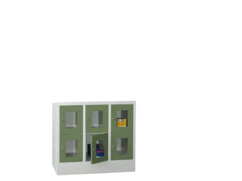 lockerkast,HxBxD 855x900x500mm,3x2vakken,RAL7035,front RAL6011