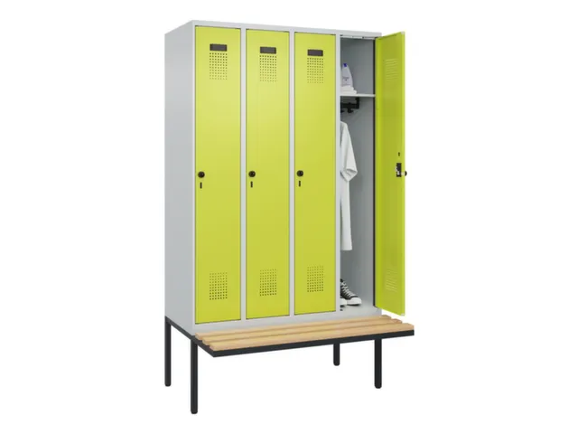 locker met bank,HxBxD 2120x1200x815mm,4vak,vak B 300mm,draaigrendel
