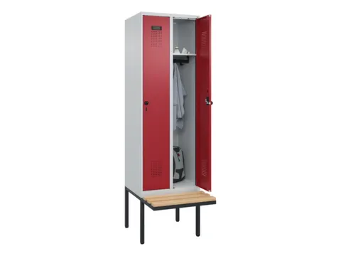 locker met bank,HxBxD 2120x600x815mm,2vak,vak B 300mm,draaigrendel