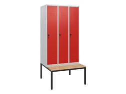 locker met bank,HxBxD 1950x900x815mm,3vak,vak B 300mm,draaigrendel