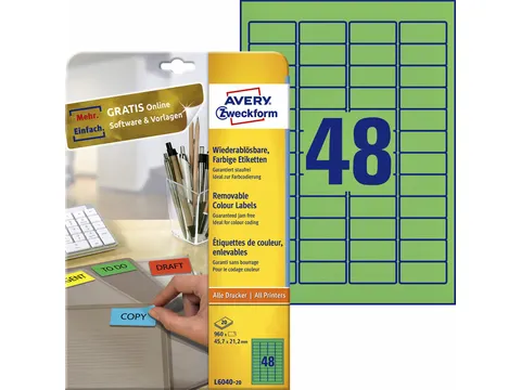 Gekleurde etiketten Avery Zweckform 45.7x21.2mm Groen 960 stuks