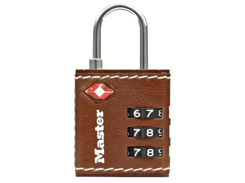 Hangslot Masterlock 3-cijfer combinatie 30mm TSA Bruin leer
