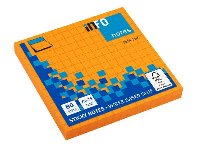 Notitieblok 75x75mm Brilliant oranje 80 blad ruitjes