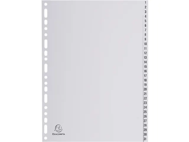 tabbladen numeriek 1-31 A4 PP 31-delig grijs 18-gaats