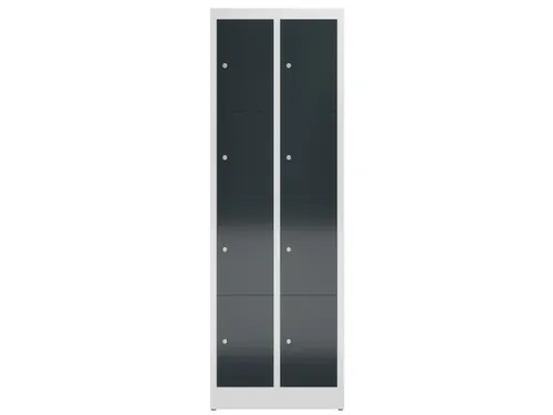 Lockerkast 1800x590x500mm 2x4 vakken cilinderslot, sokkel, RAL7016