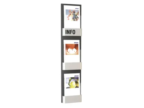 wandfolderhouder,HxBxD 1200x260x65mm,v. 3xDIN A4,acryl planken