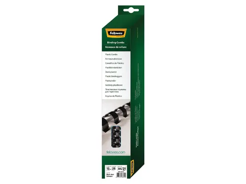 Bindrug Fellowes 12mm 21-rings A4 zwart 25stuks