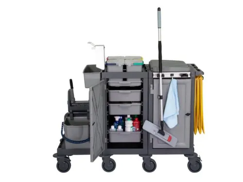 Reinigingswagen,2Kasten,2-4Zakhouders,4X6L Emmer,Mopwringer