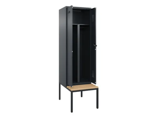 PBM-locker met bank,HxBxD 2120x600x815mm,2vak,vak B 300mm,draaigrendel