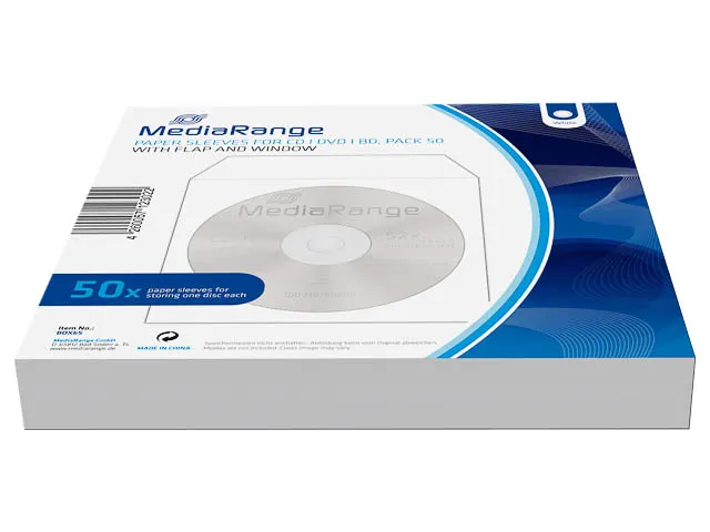 MediaRange BOX65 Papieren CD hoezen met klep en venster Wit 50 stuks
