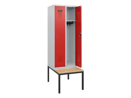 locker met bank,HxBxD 1950x600x815mm,2vak,vak B 300mm,cilinderslot
