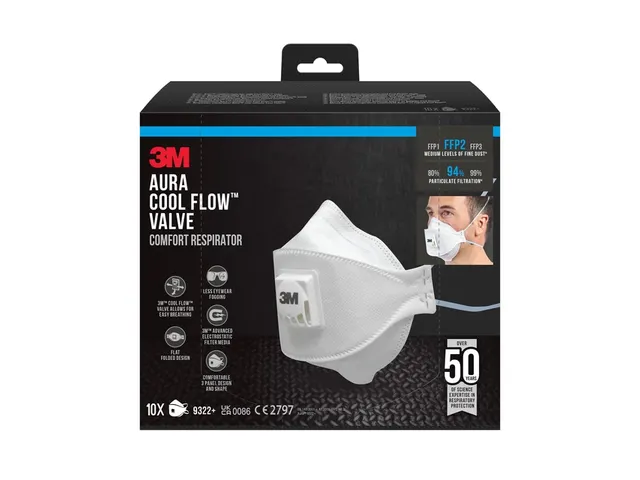 Stofmasker 3M Aura voor schuren 9322 FFP2 met ventiel 10 stuks