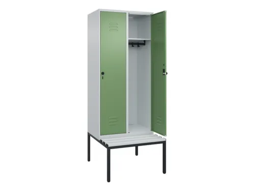 locker met bank,HxBxD 2120x800x815mm,2vak,vak B 400mm,draaigrendel