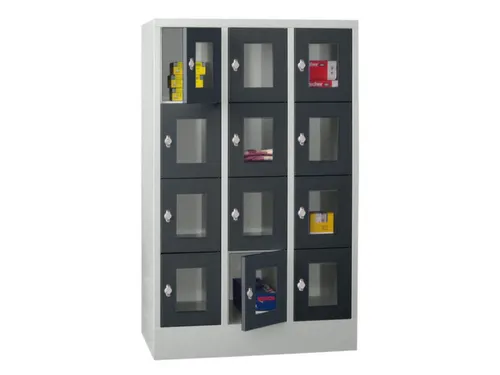 lockerkast,HxBxD 1518x900x500mm,3x4vakken,RAL7035,front RAL7016