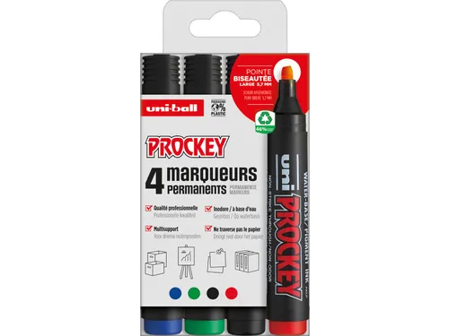 permanent marker Prockey PM-126, schuine punt, large, etui van 4 stuks