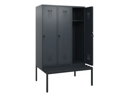 locker met bank,HxBxD 1950x1200x815mm,3vak,vak B 400mm,draaigrendel