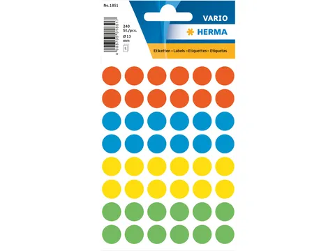 HERMA 1851 Multipurpose etiketten Rond 13mm Assorti 240 stuks
