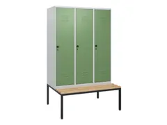 locker met bank,HxBxD 1950x1200x815mm,3vak,vak B 400mm,draaigrendel