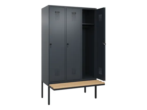 locker met bank,HxBxD 2120x1200x815mm,3vak,vak B 400mm,draaigrendel