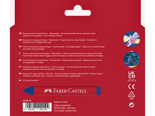 Waskrijt Faber-Castell driehoekig assorti set à 12 stuks