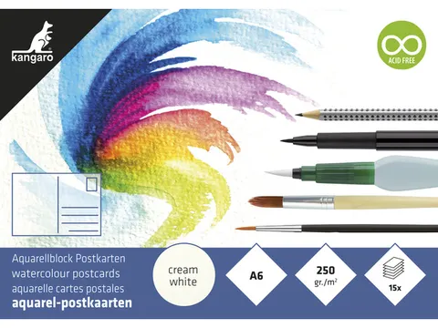 Cartes postales Kangaro bloc d'aquarelle 15 feuilles 300gr A6 blanco C