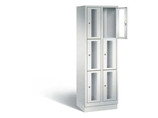 Lockerkast 1800x610x500mm 2x3 vakken Cilinderslot, Sokkel, RAL7035