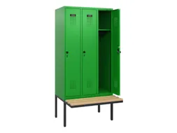 locker met bank,HxBxD 1950x900x815mm,3vak,vak B 300mm,draaigrendel