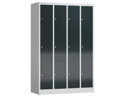 Lockerkast 1800x1185x500mm 4x3 vakken cilinderslot, sokkel, RAL7016