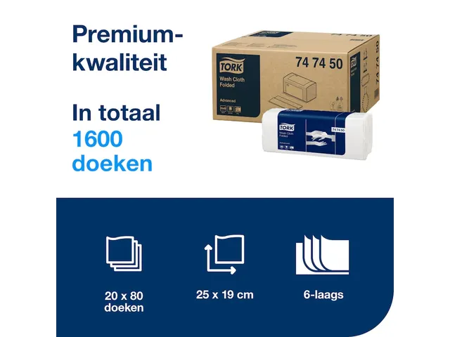 Tork 747450 Advanced Gevouwen Washanddoek H3 6-laags Wit 1600 stuks