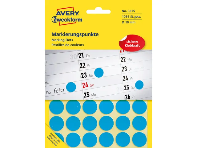 etiket Zweckform 18mm rond blister 22 vel a 48 etiketjes blauw